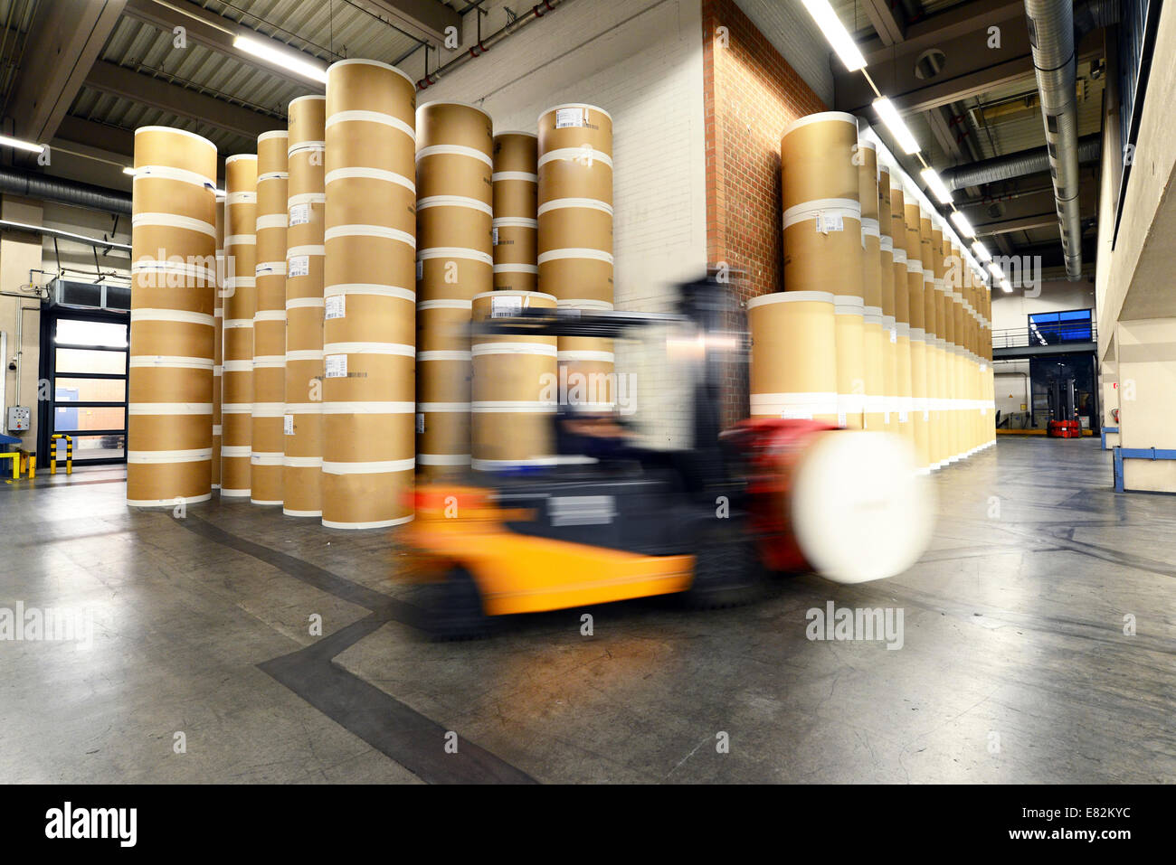 Germany, Forklift in a printing shop Stock Photo Alamy