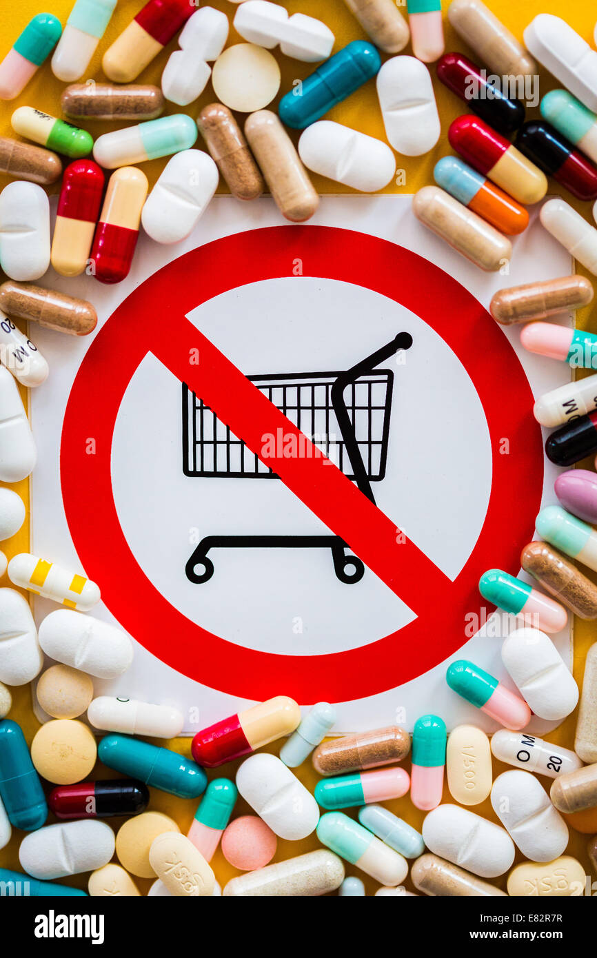 Conceptual image on the sale of prohibited drugs in supermarket Stock ...