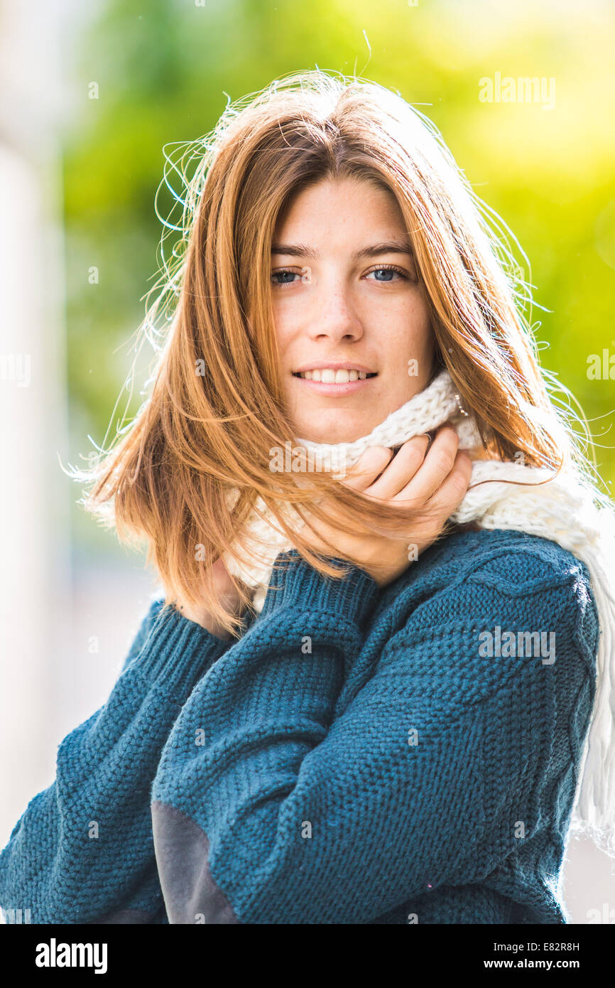 Portrait of woman in winter Stock Photo - Alamy