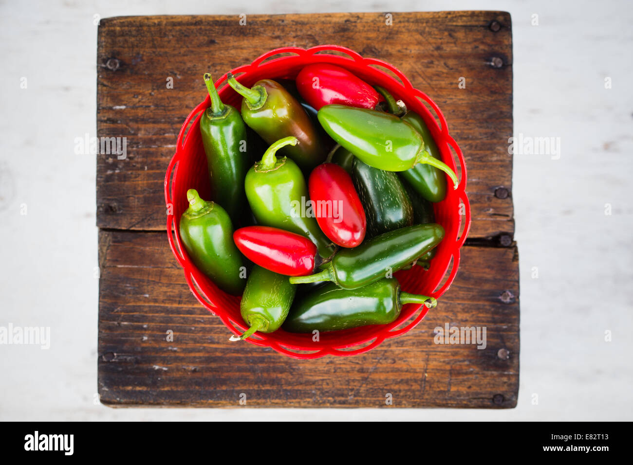 Red and green chilli peppers. Stock Photo