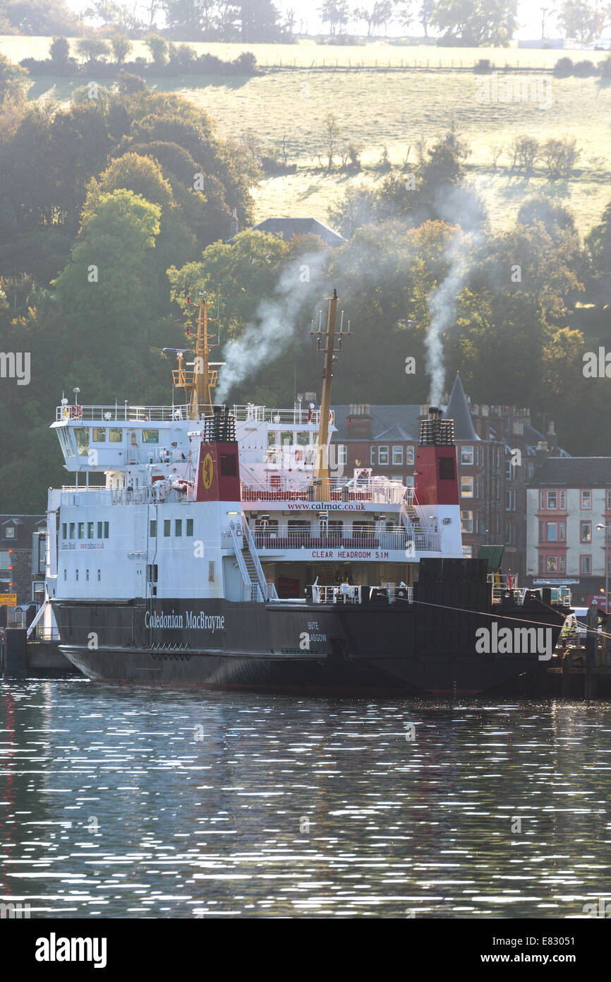 Caledonian MacBrayne ferry BUTE, sailing from Rothesay, River Clyde en route to Wemyss Bay. Scotland. UK Stock Photo