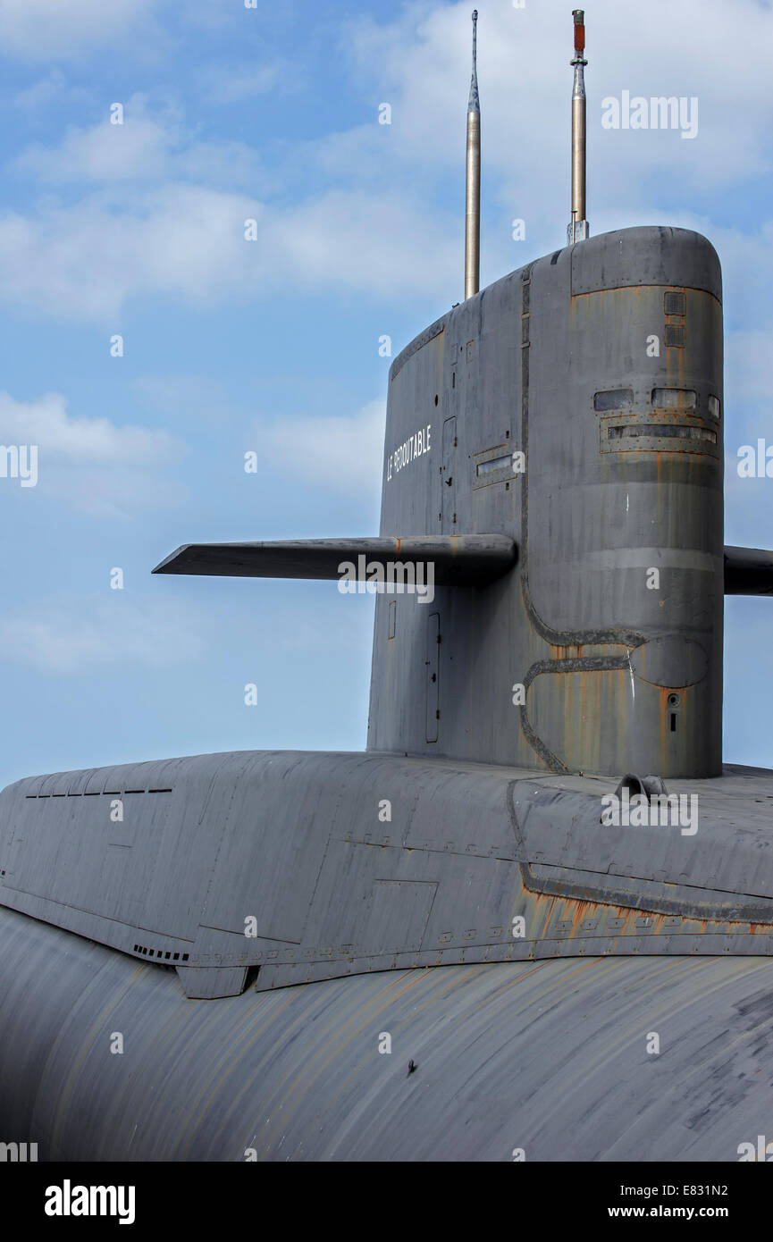 Sail of Redoutable, ballistic missile submarine of French Navy at Cité de la Mer, maritime museum, Cherbourg, Normandy, France Stock Photo