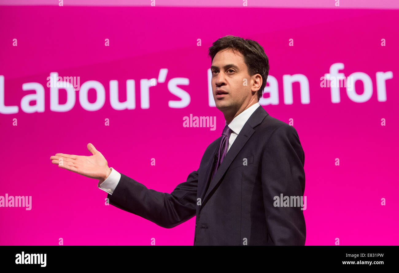 Ed Miliband,Leader of the Labour party, addresses the Labour party conference Stock Photo