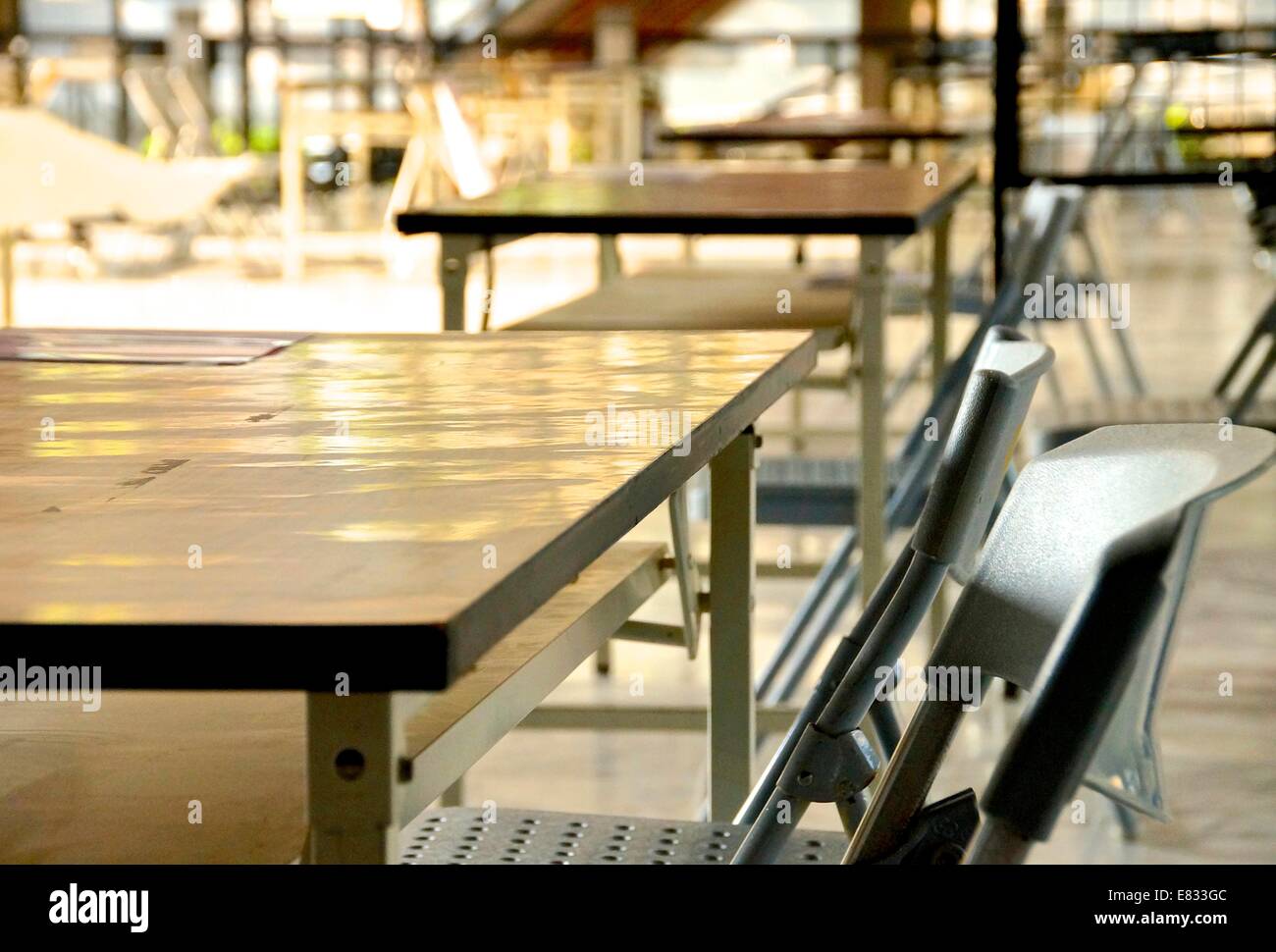 Empty chairs on outdoor classroom in school Stock Photo