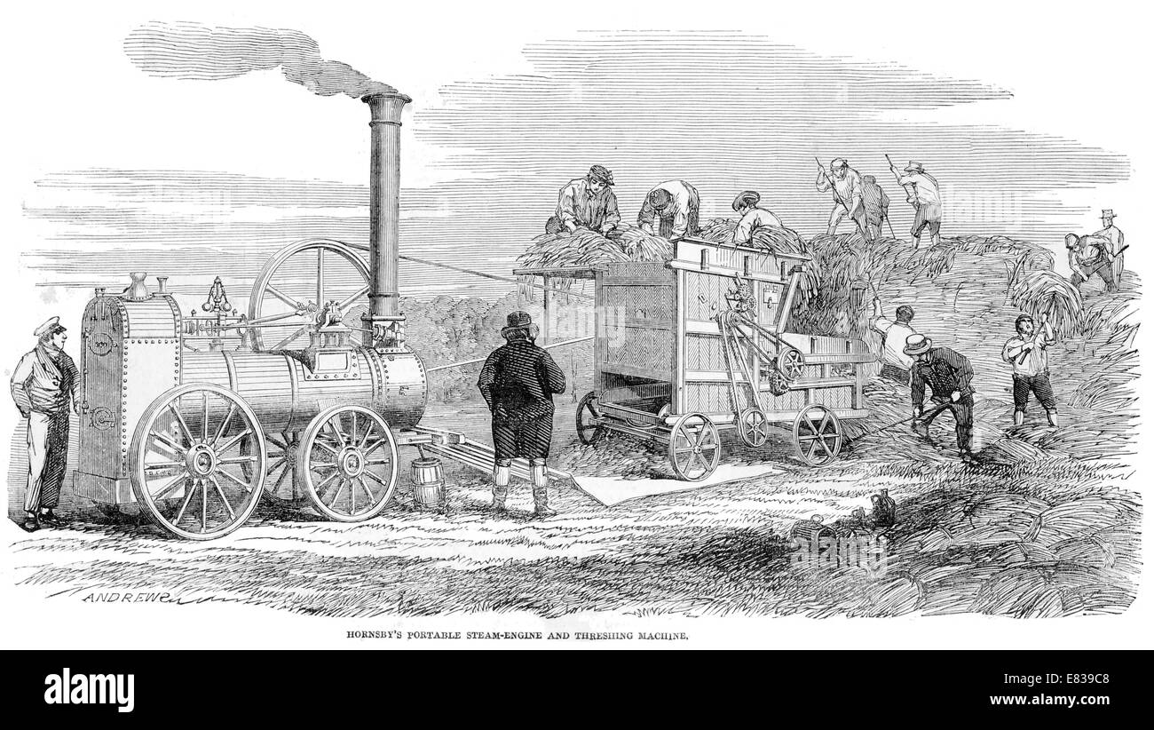 Hornsby's Portable steam threshing machine circa 1853 Stock Photo Alamy