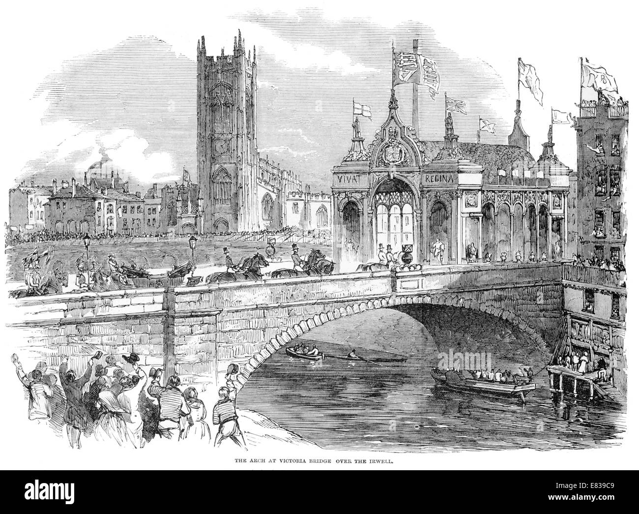 Arch at Victoria bridge over river Irwell Manchester circa 1853 Stock Photo