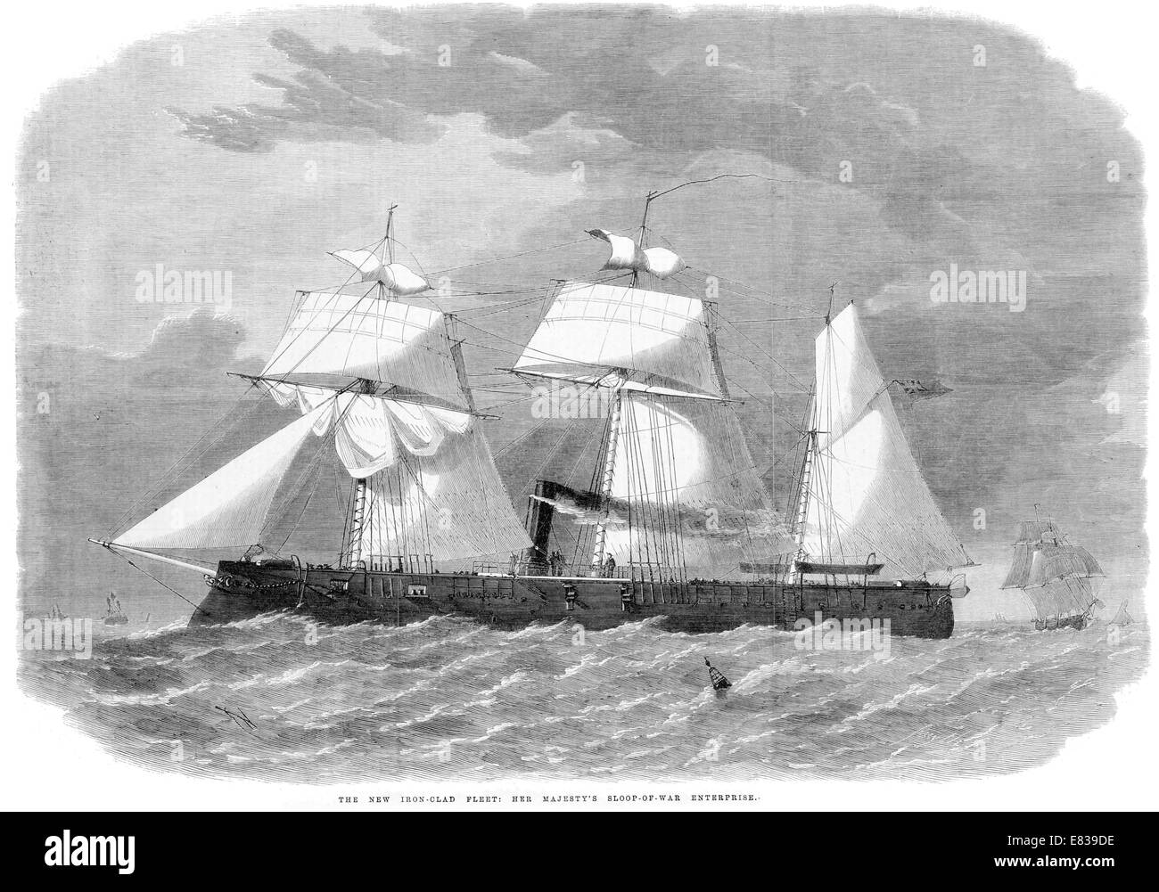 1864 Ironclad fleet steam sailing masted battleship sloop of war Enterprise Stock Photo