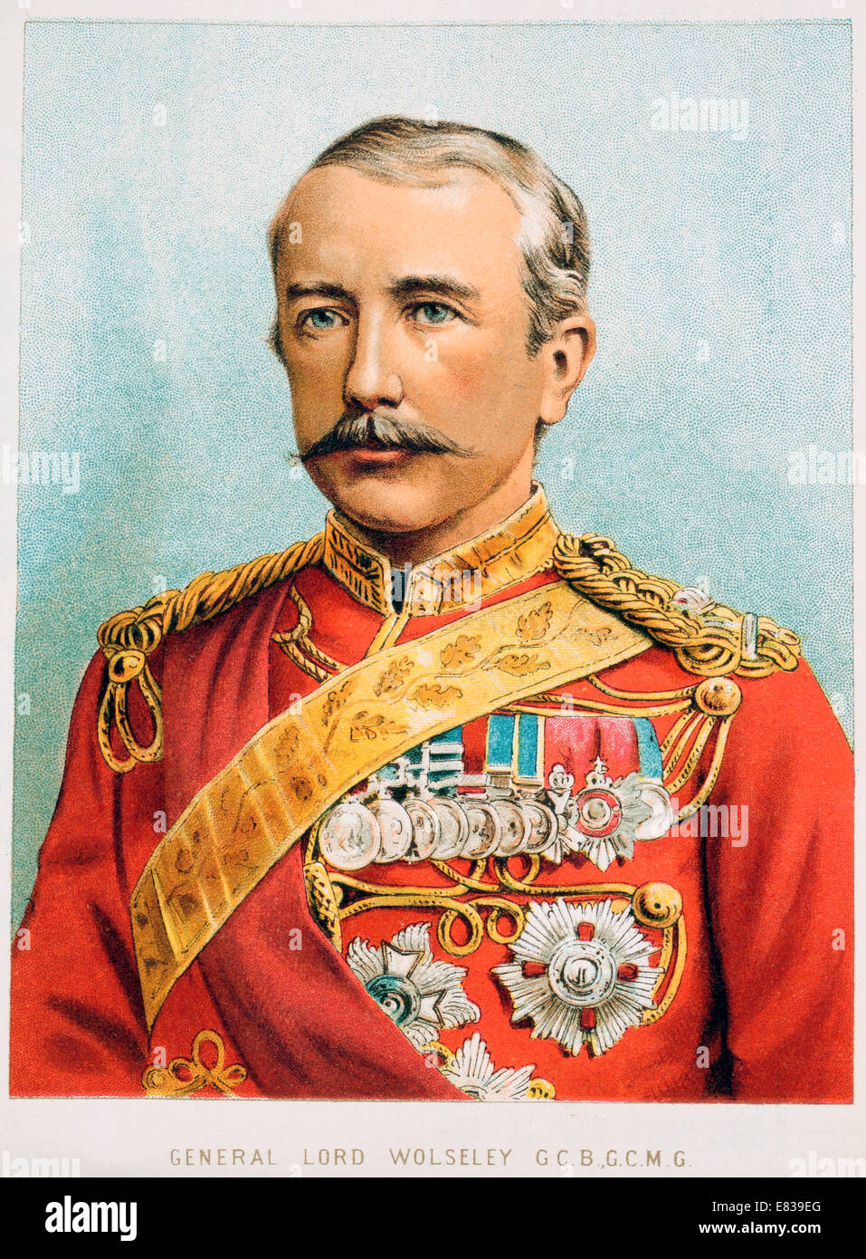 Lithograph General Lord Sir Garnet Wolseley G C B G C M G circa 1885 Stock Photo