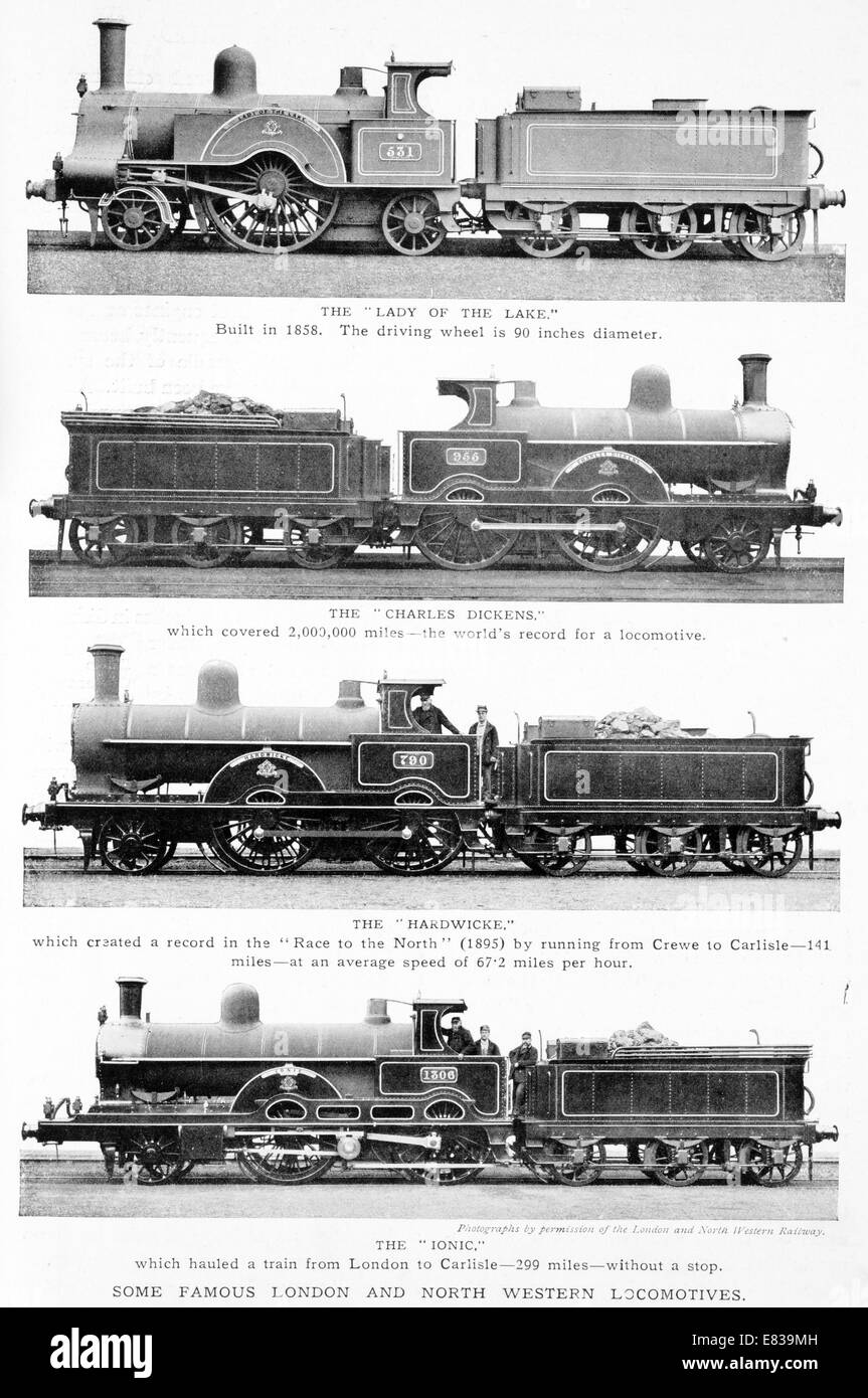 Famous London and North Western Locomotives Lady of the Lake, Charles Dickens, Hardwicke, Ionic 1860 to 1900 Stock Photo