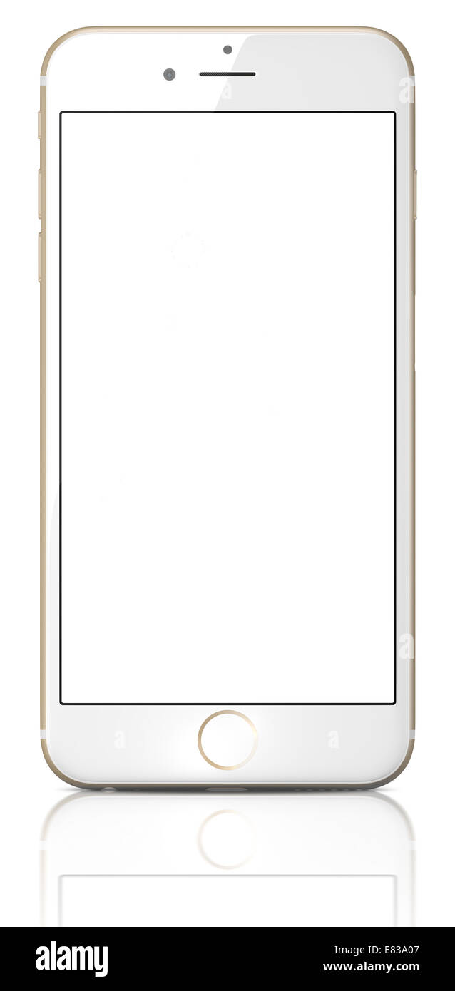 Apple Gold iPhone 6 Plus with white blank screen.The new iPhone with higher-resolution 4.7 Stock Photo
