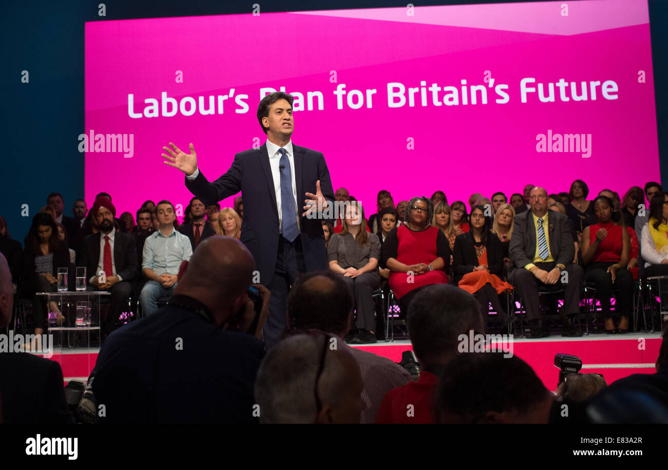 Ed Miliband,Leader of the Labour party, addresses the Labour party conference Stock Photo