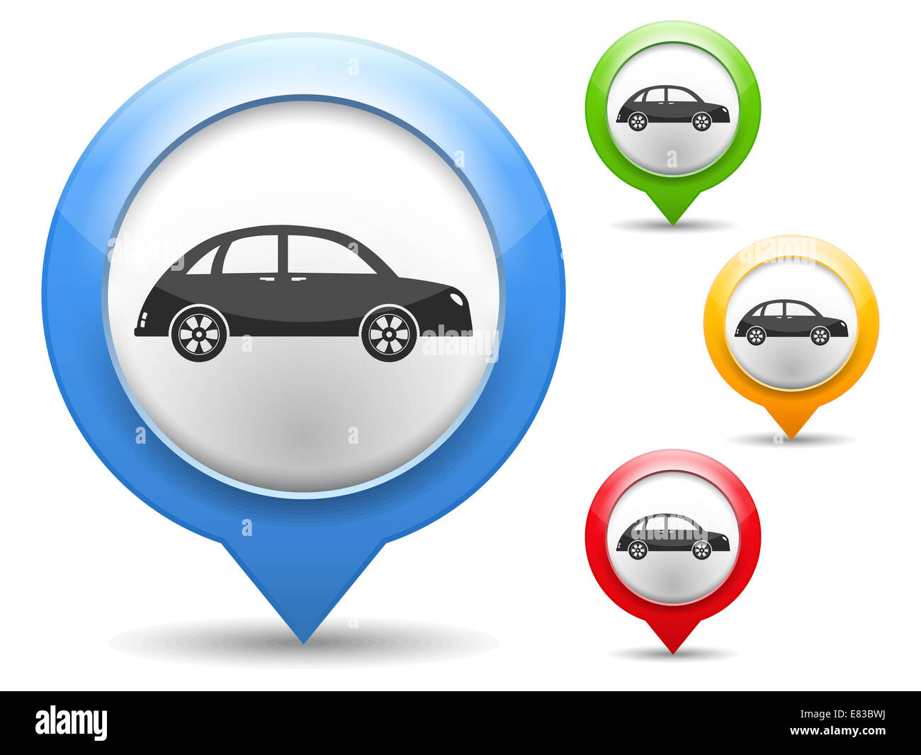 Map marker with icon of a retro car Stock Photo - Alamy