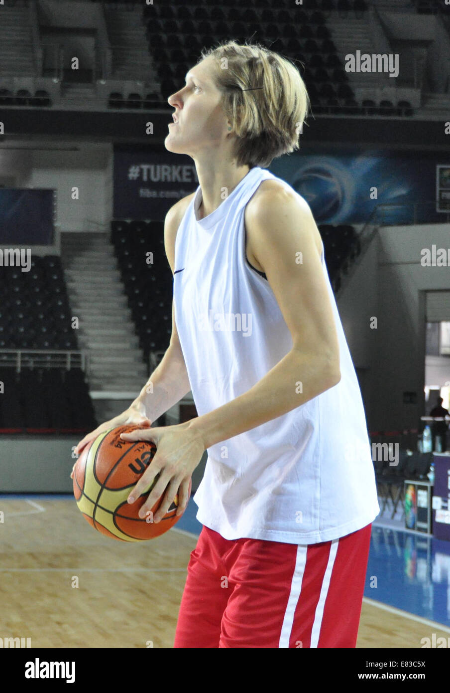 Czech player Jana Vesela trains prior to the match against Spain team in indoor sporting arena Ankara Arena, in which these days are played 2014 FIBA World Championship for Women matches, Ankara, Turkey, on Monday September 29, 2014. (CTK Photo/David Svab) Stock Photo