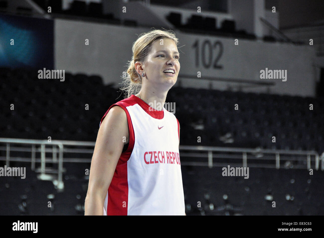 Czech player Eva Viteckova trains prior to the match against Spain team in indoor sporting arena Ankara Arena, in which these days are played 2014 FIBA World Championship for Women matches, Ankara, Turkey, on Monday September 29, 2014. (CTK Photo/David Svab) Stock Photo