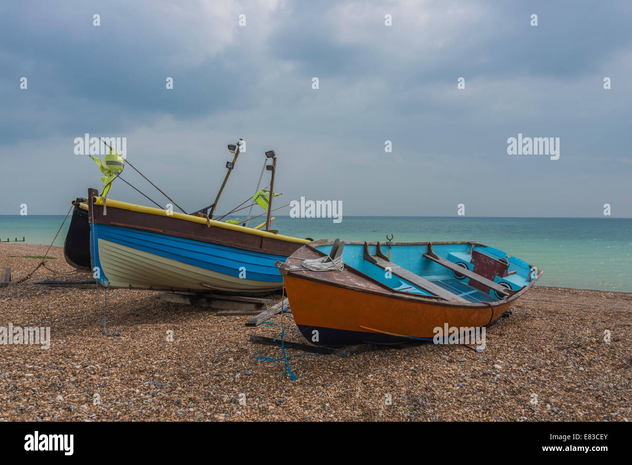 Colourful fishing boats on the beach at Worthing Stock Photo Alamy