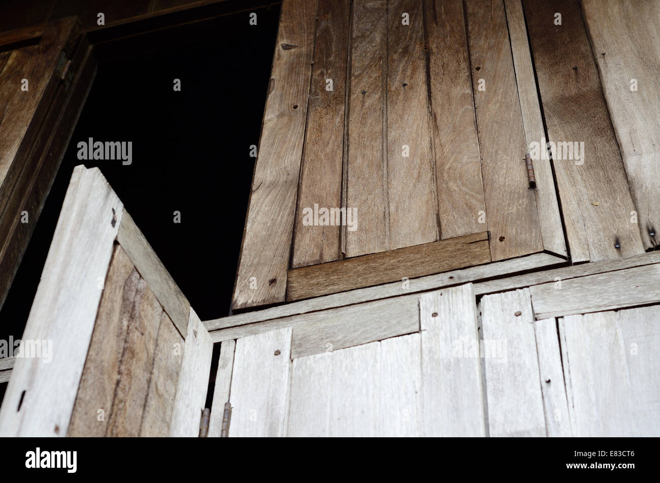 beautiful old school Thai style wooden window Stock Photo