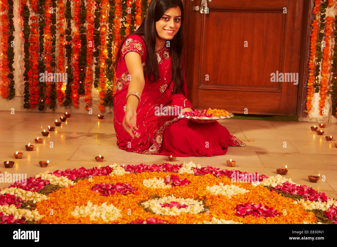 indian Diwali Festival diya worship Stock Photo - Alamy