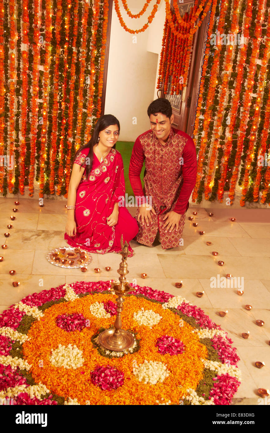 indian Diwali Festival diya worship Stock Photo - Alamy