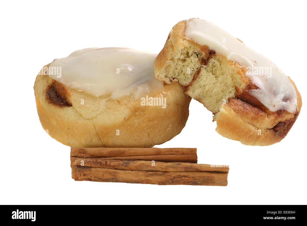 iced cinnamon bun isolated on a white background Stock Photo
