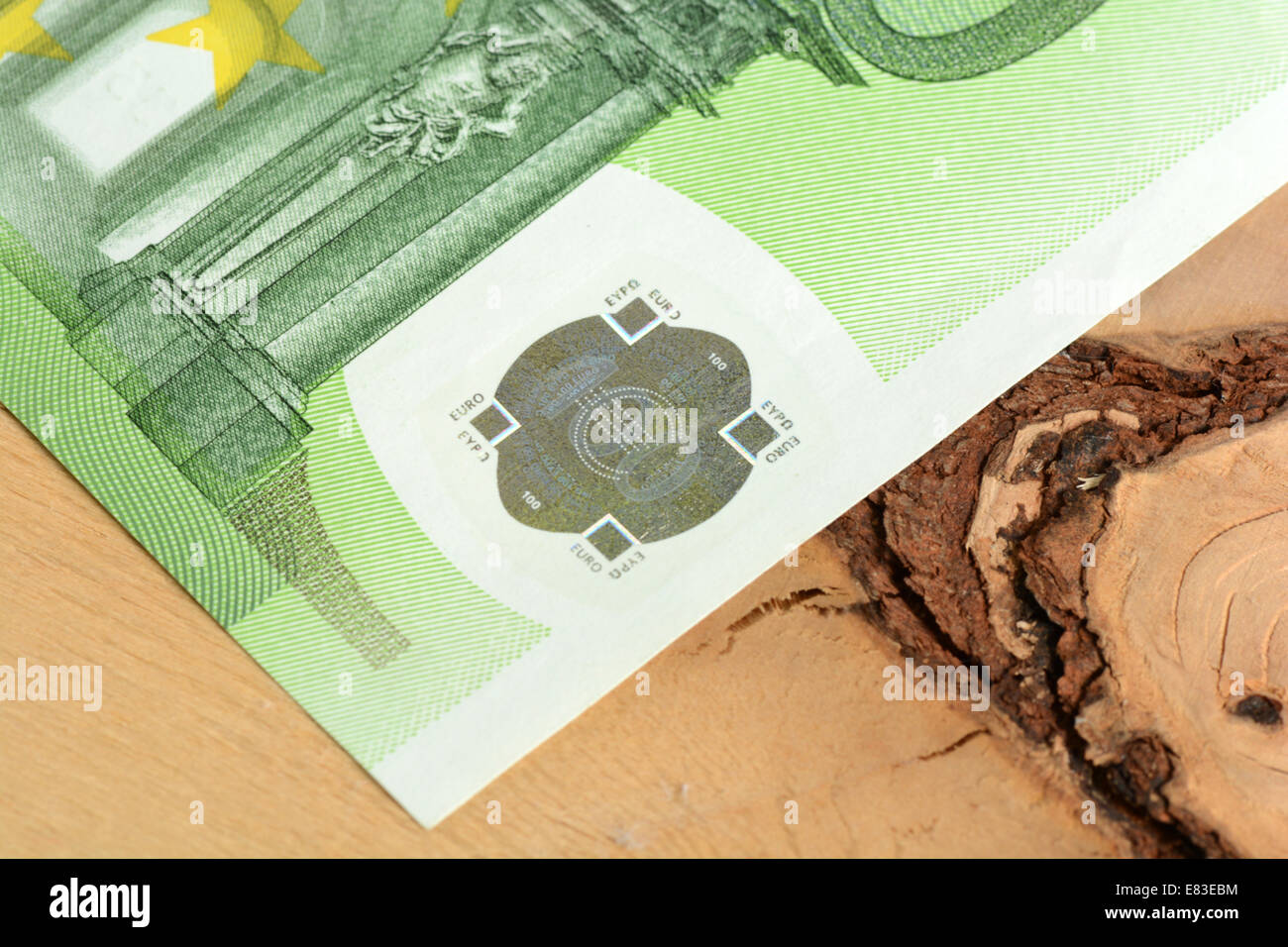 Close up macro detail of euro money banknotes Stock Photo
