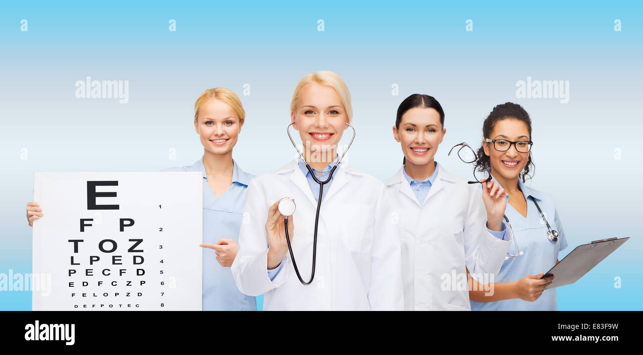 smiling female eye doctors and nurses Stock Photo