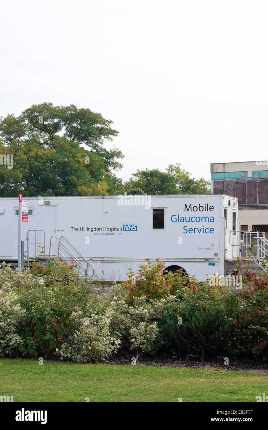 A mobile NHS glaucoma unit parked and ready to use. Stock Photo