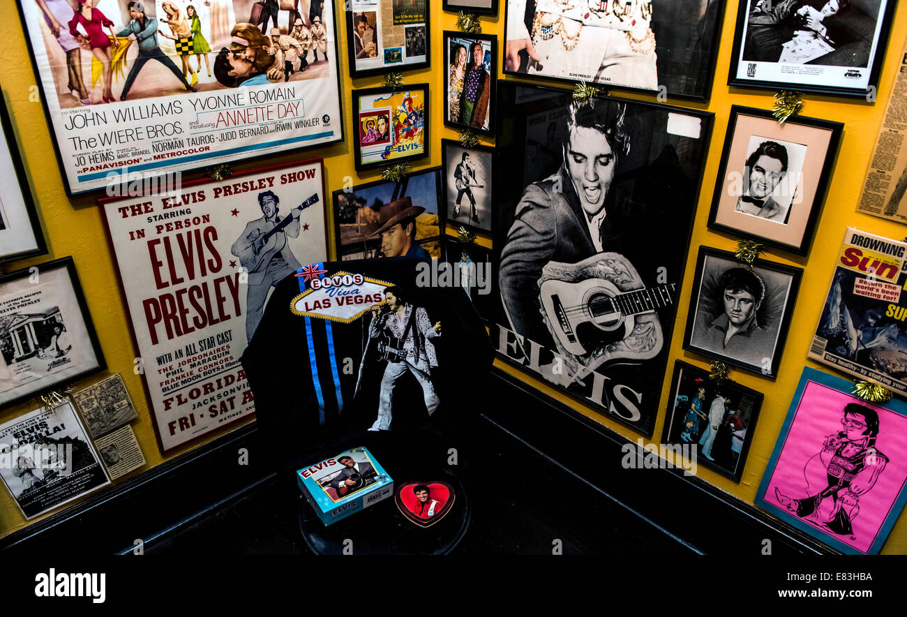 Cornelia, Georgia, USA. 29th Sep, 2014. Elvis Presley-related items are displayed at Joni Mabe's Panoramic Encyclopedia of Everything Elvis. Ms. Mabe has collected some 30,000 items related to ''The King, '' and has them on display at the Loudermilk Boarding House Museum 70 miles north of Atlanta. Credit:  Brian Cahn/ZUMA Wire/Alamy Live News Stock Photo