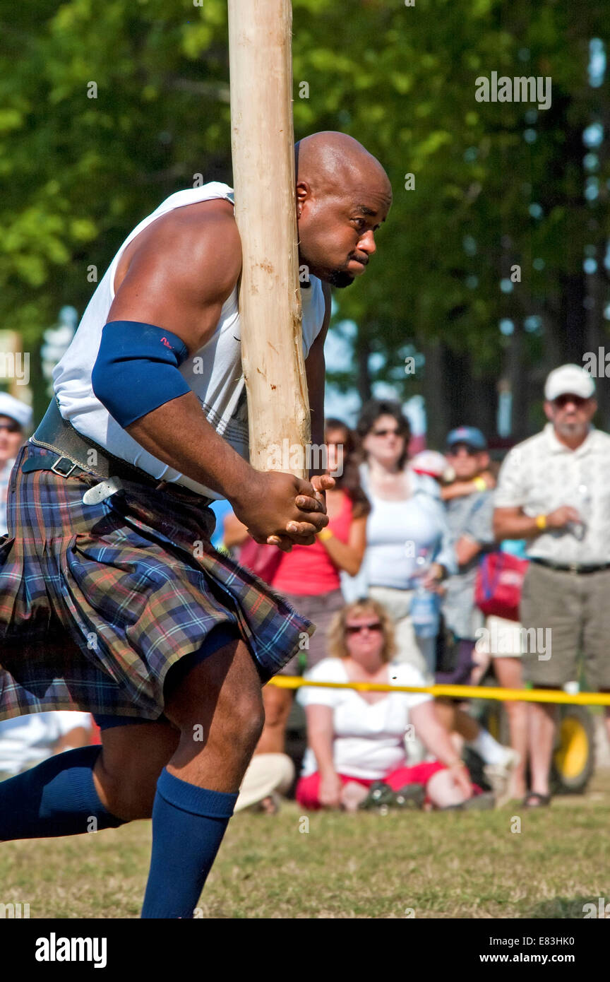 Highland games, caber  tossing Stock Photo