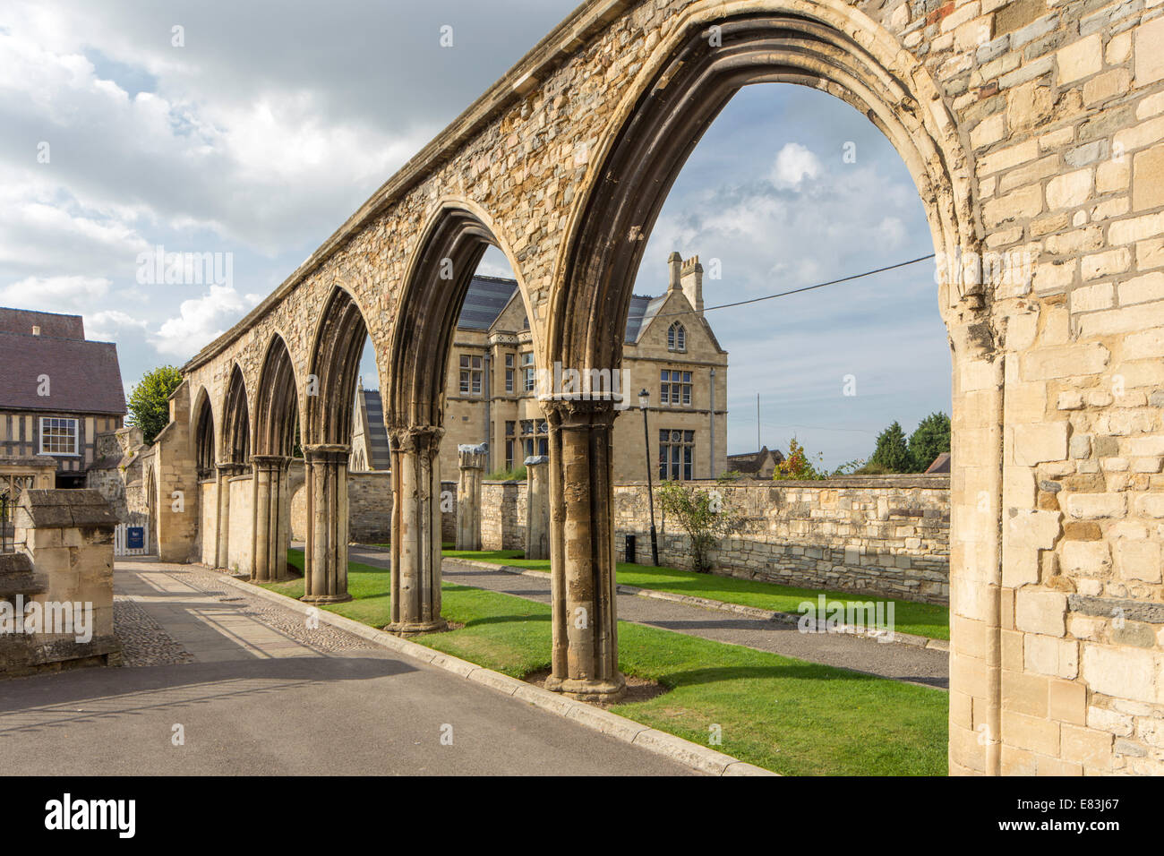 The remains of the 13th-century monastic infirmary hall at Gloucester Cathedral, Gloucester, Gloucestershire, England, UK Stock Photo