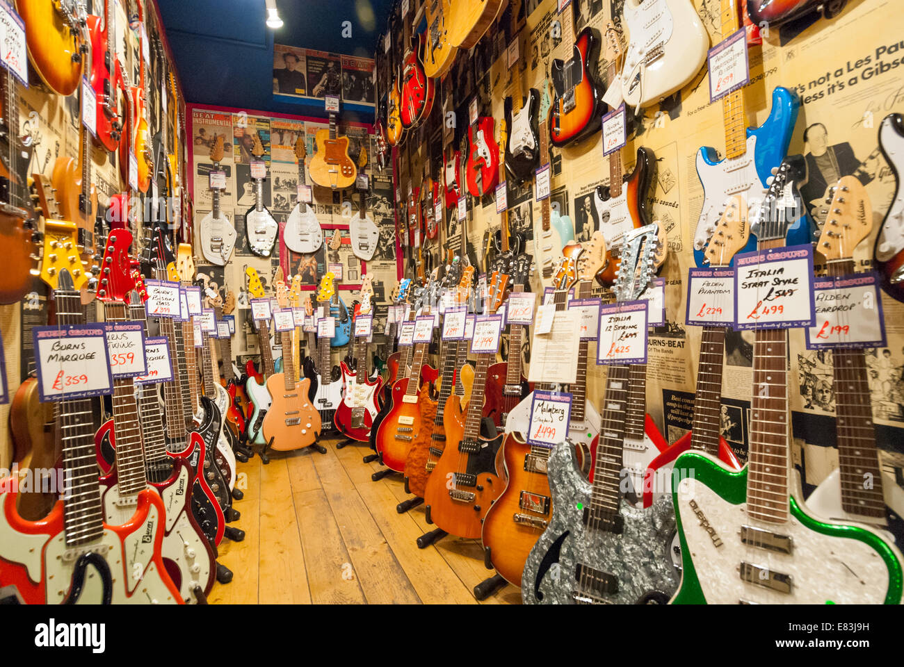 Electric guitars in Andy s guitar shop in Denmark Street London