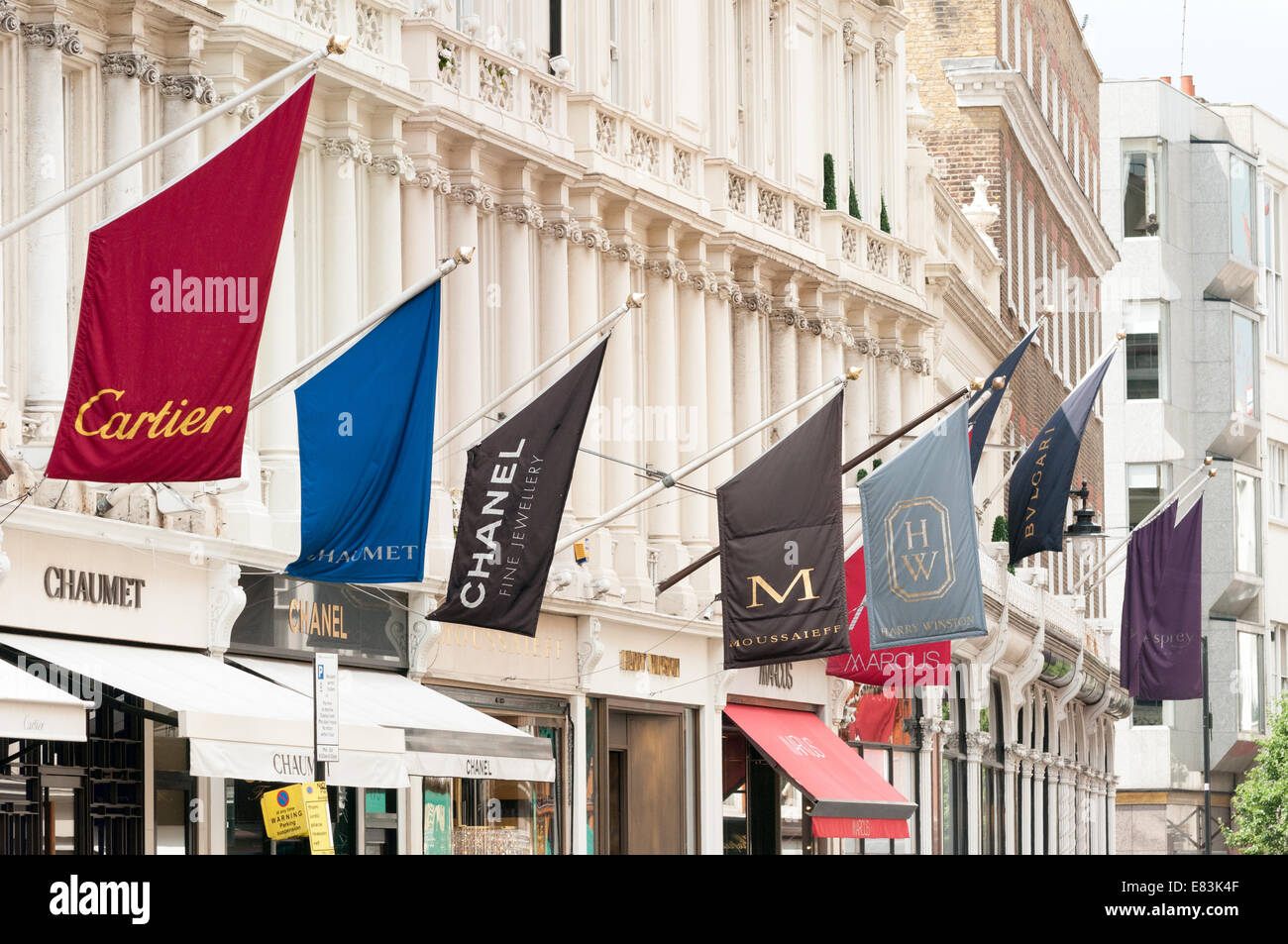 Expensive shop signs in New Bond Street, London, England, UK Stock Photo