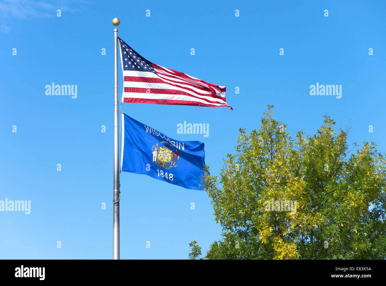 United States and Wisconsin State Flags Stock Photo