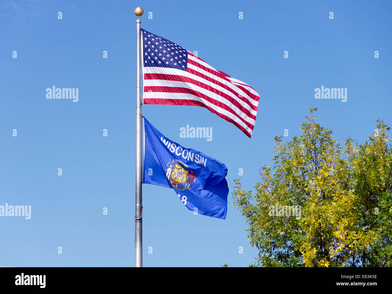 United States and Wisconsin State Flag Stock Photo