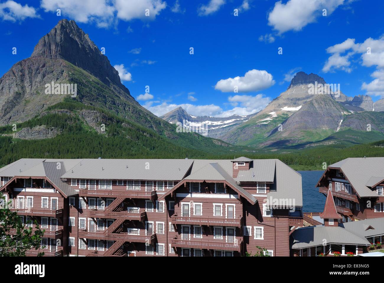 View from the Many Glacier Hotel, Glacier national park, Montana Stock