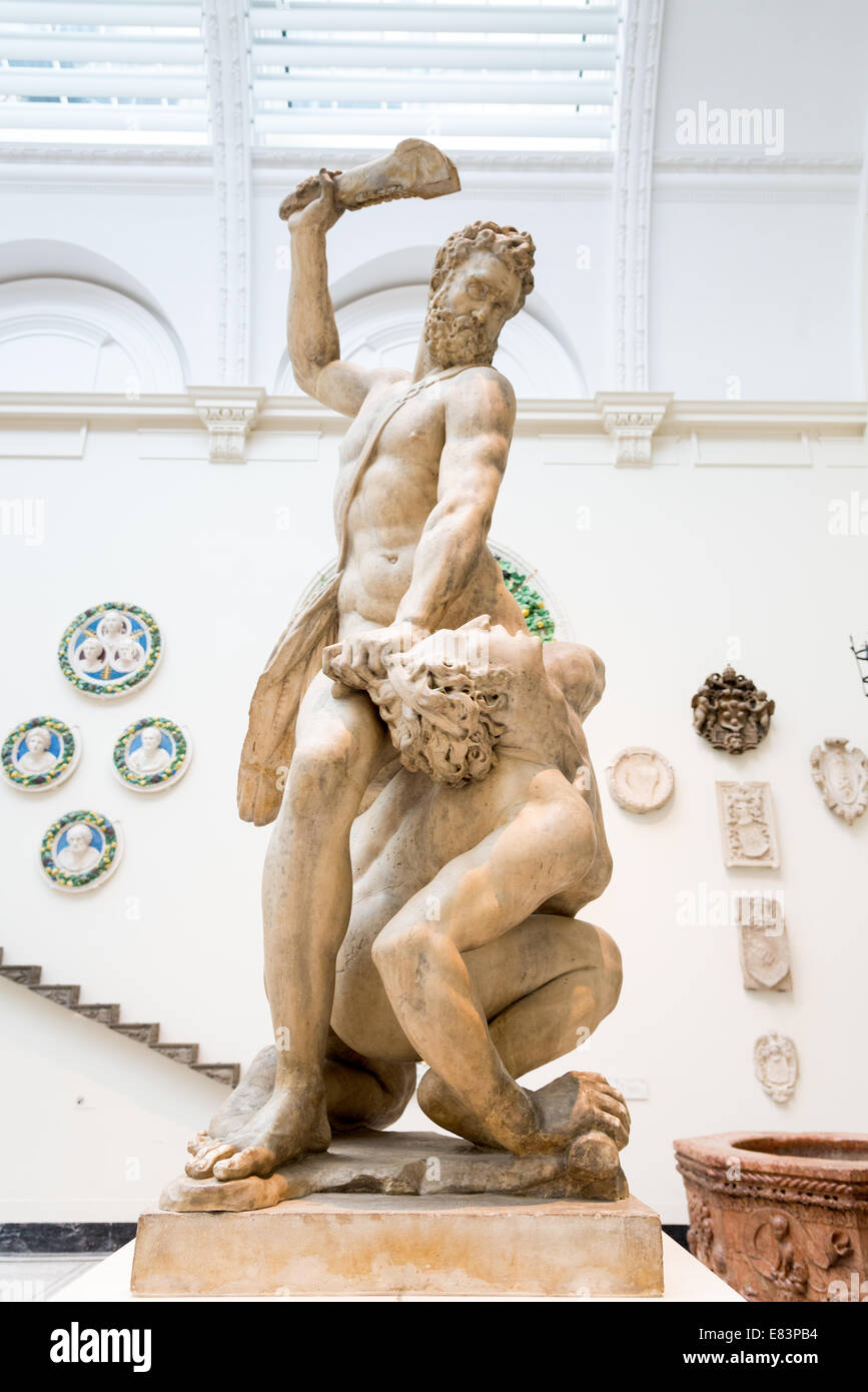 16th century marble sculpture, Samson Slaying a Philistine by Giambologna in the Victoria & Albert Museum, London, England, UK Stock Photo