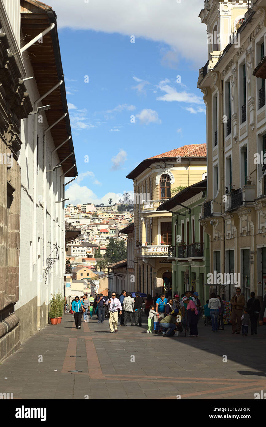 Chile street (view to the Southeast) in the historic city center in Quito, Ecuador Stock Photo
