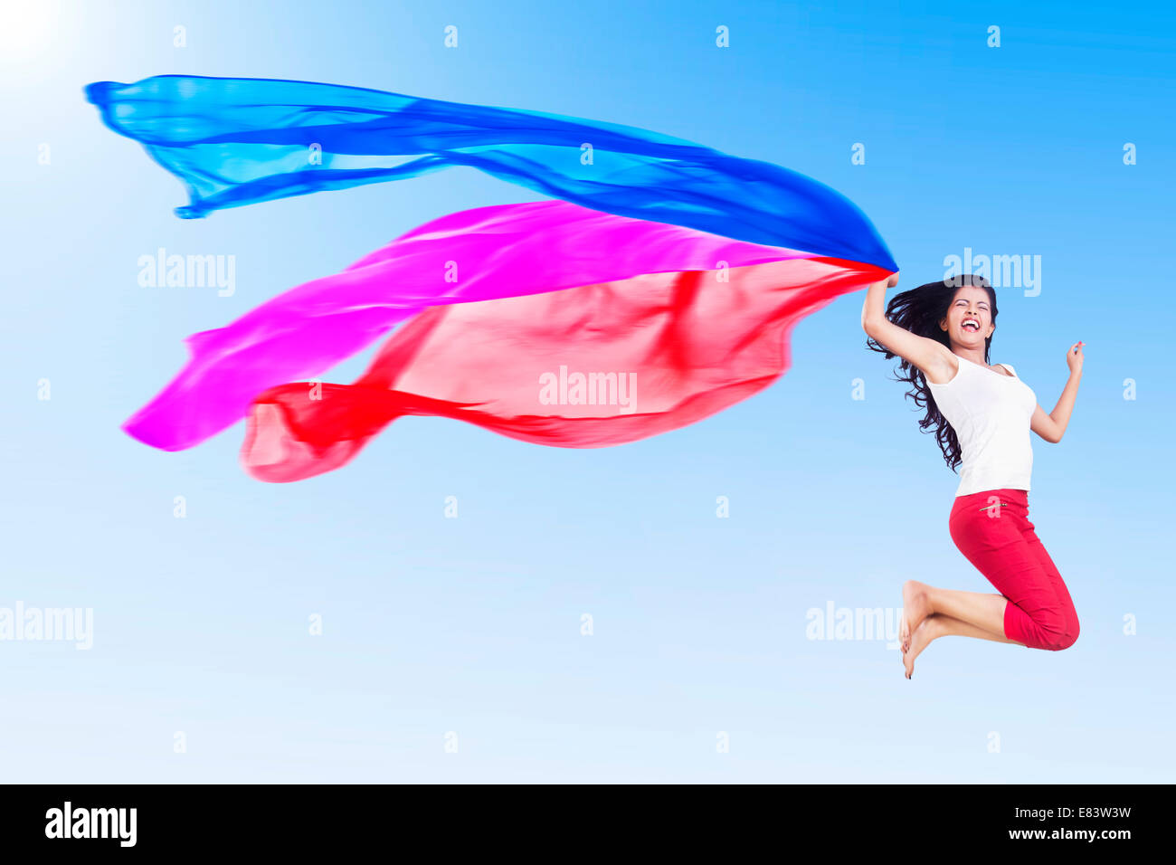 indian Girl Jumping park fun Dupatta Stock Photo Alamy