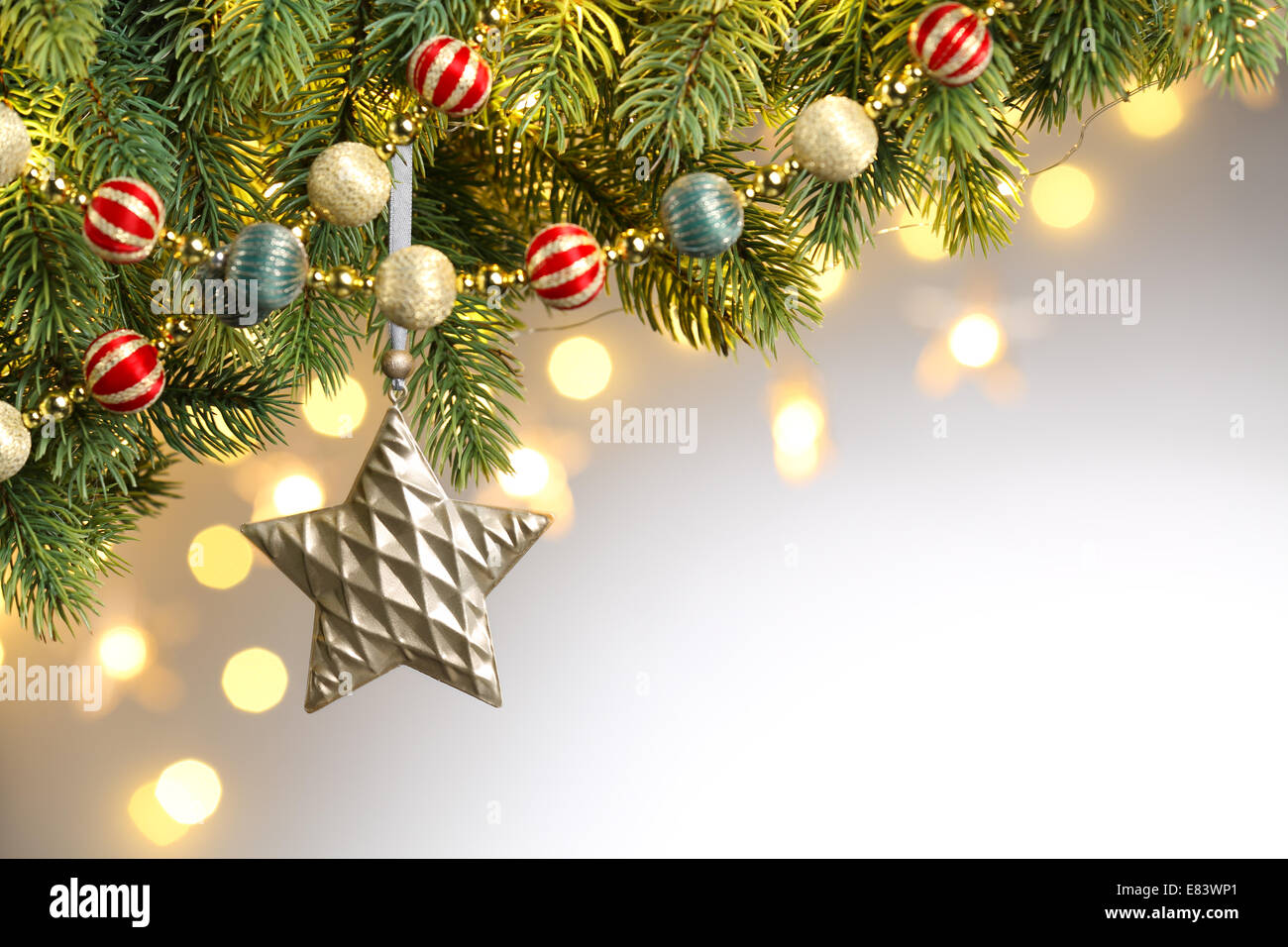 Closeup of Christmas tree decorations Stock Photo
