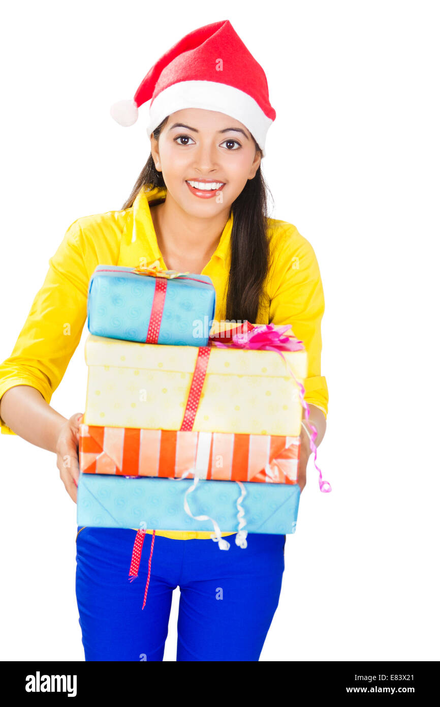 indian ladies Christmas Surprise Gift Stock Photo Alamy
