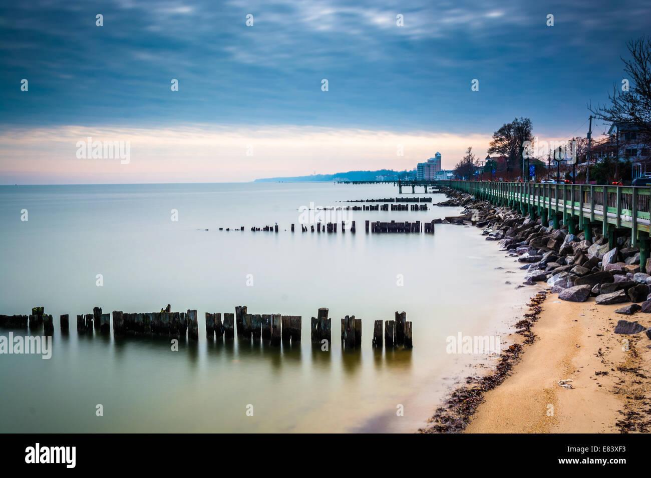 Long exposure of the waterfront in North Beach, Maryland Stock Photo