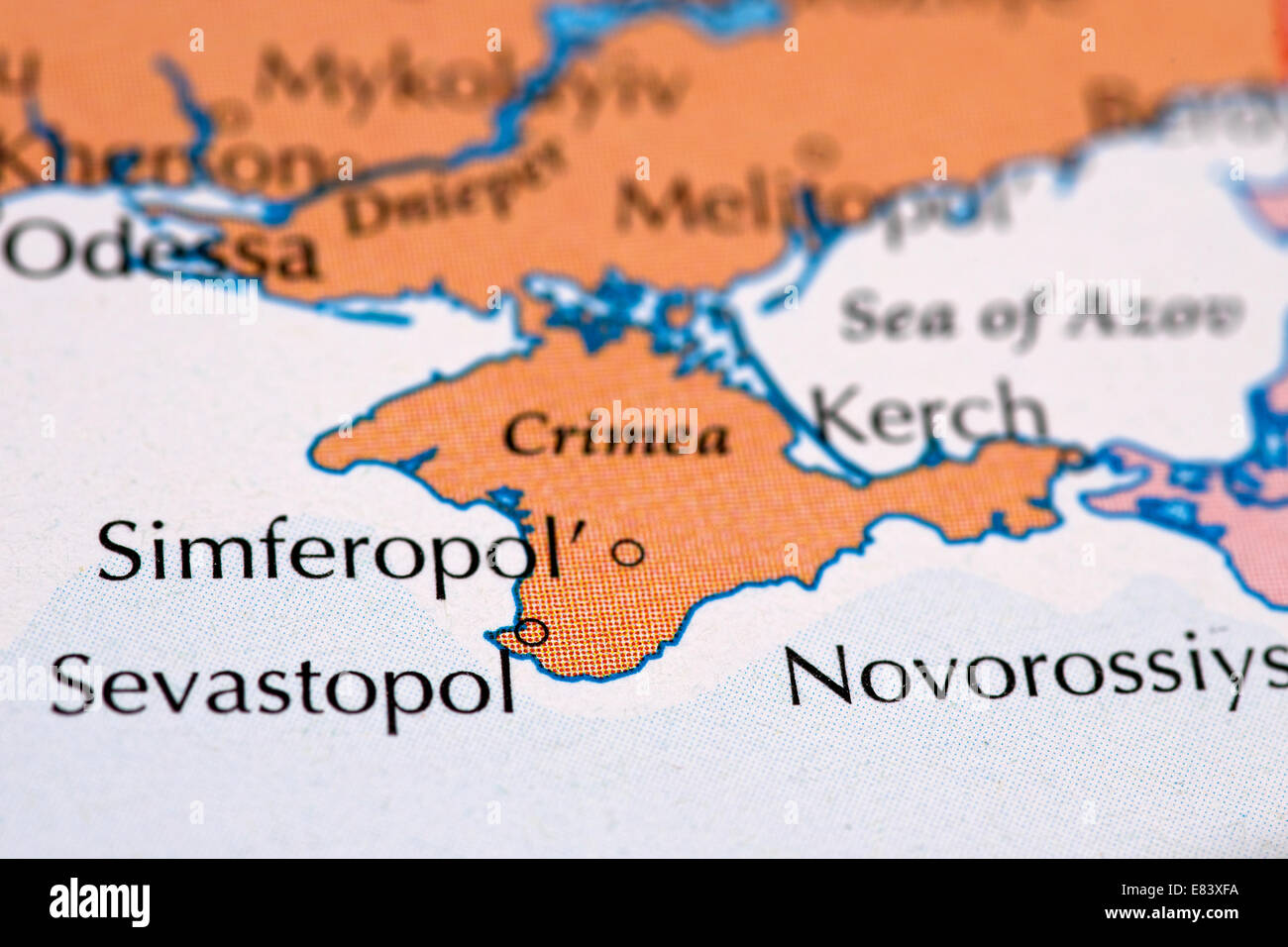 Close up of map of Crimea Stock Photo