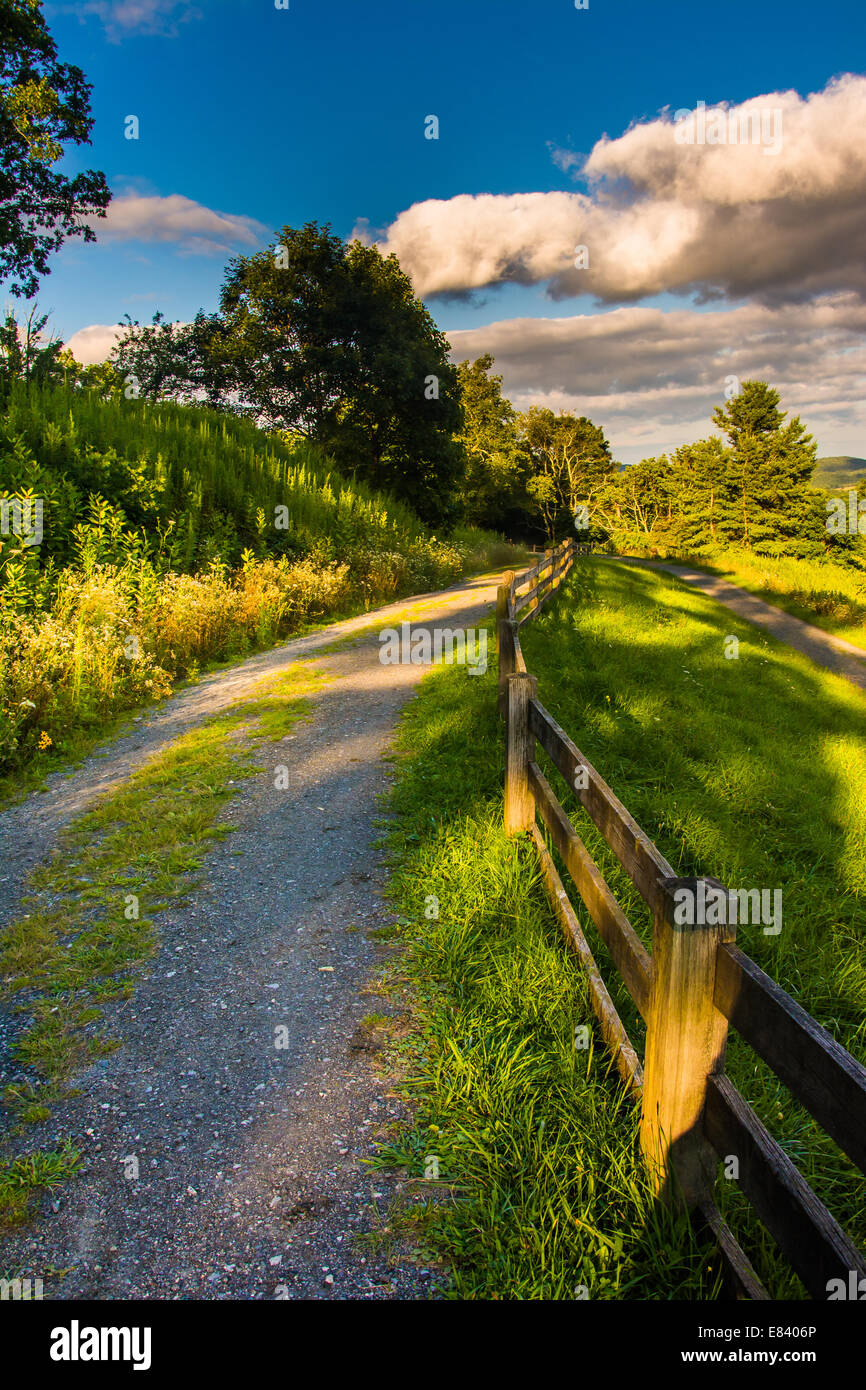 Trail and fence at Moses Cone Park, along the Blue Ridge Parkway in North Carolina. Stock Photo