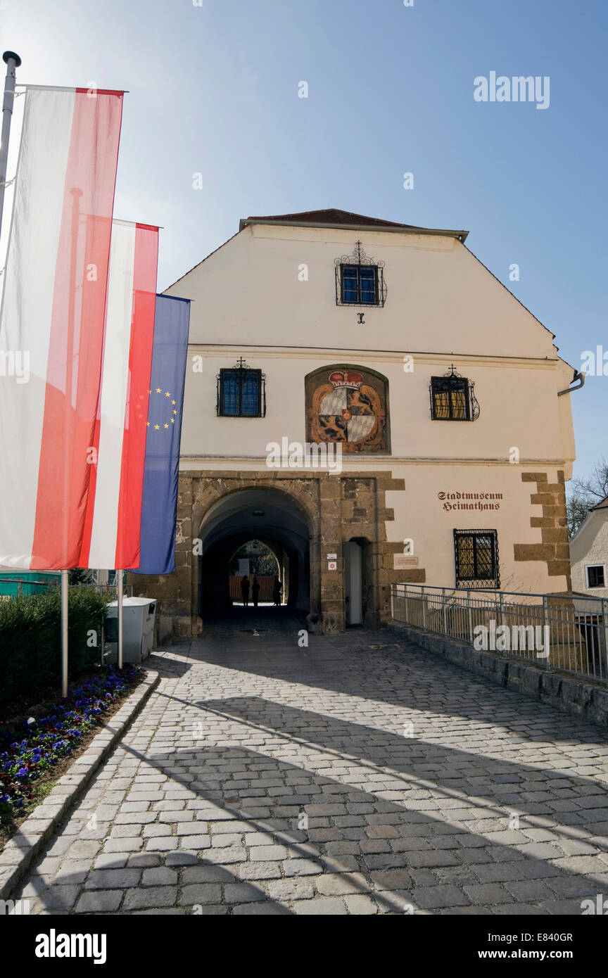 Schlosstor, former ducal castle guard apartment, now town museum, historic Baroque city Schärding, Upper Austria, Austria Stock Photo