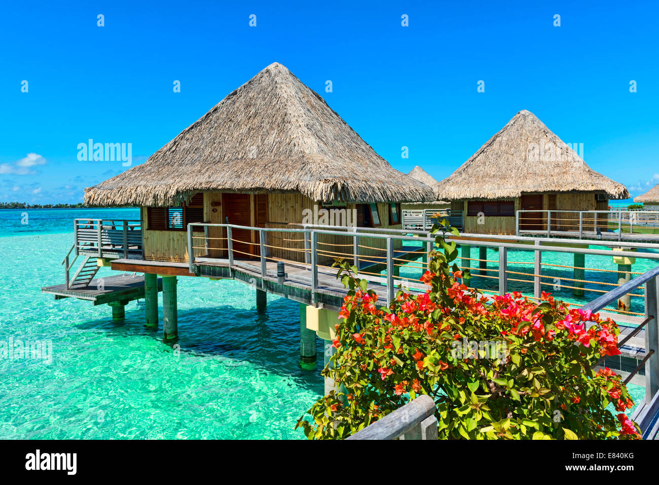 Overwater bungalows, Bora Bora, French Polynesia Stock Photo