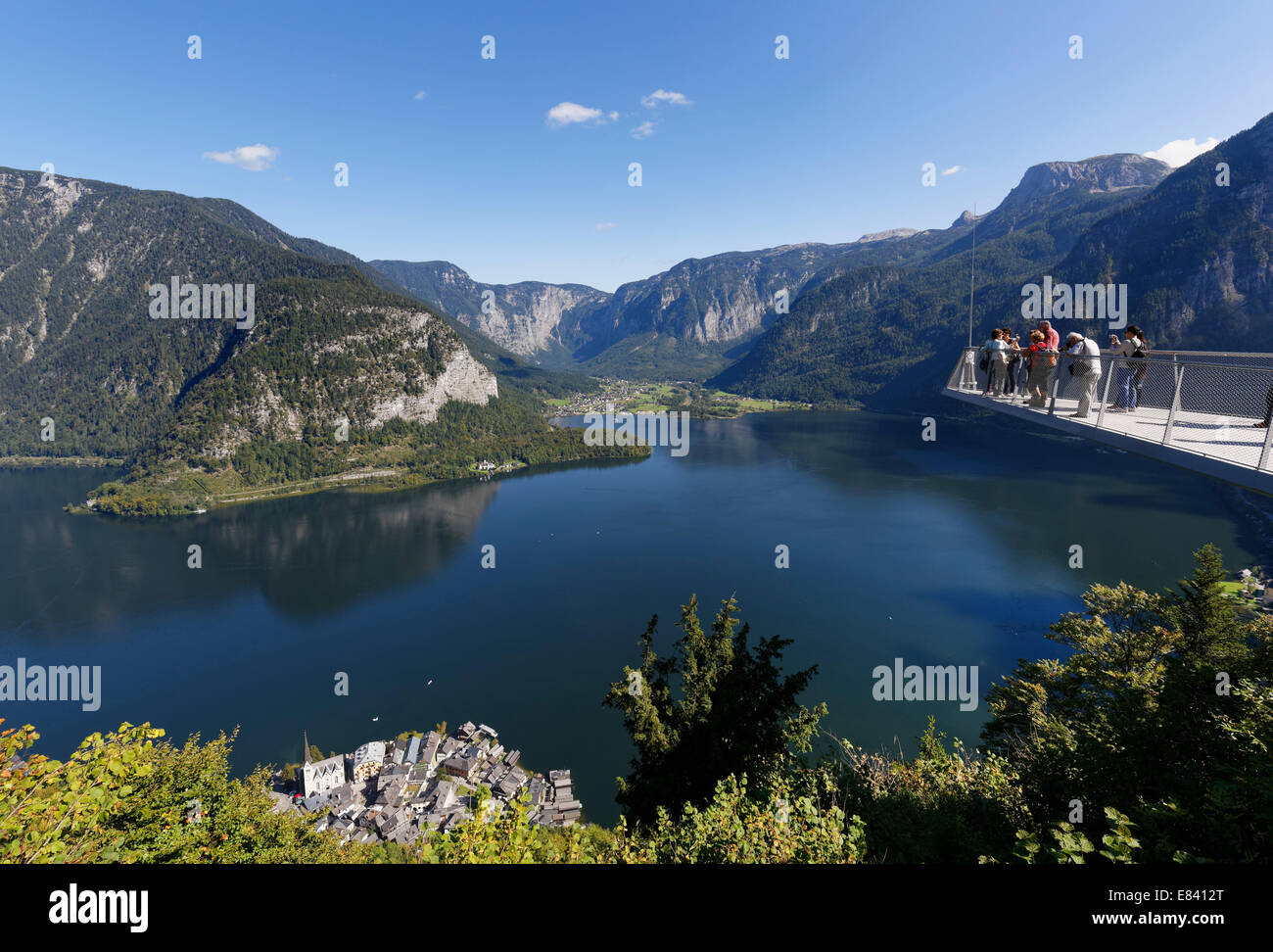 Skywalk, observation platform, deck overlooking UNESCO world heritage site, Lake Hallstatt or Hallstätter See, Hallstatt, Stock Photo