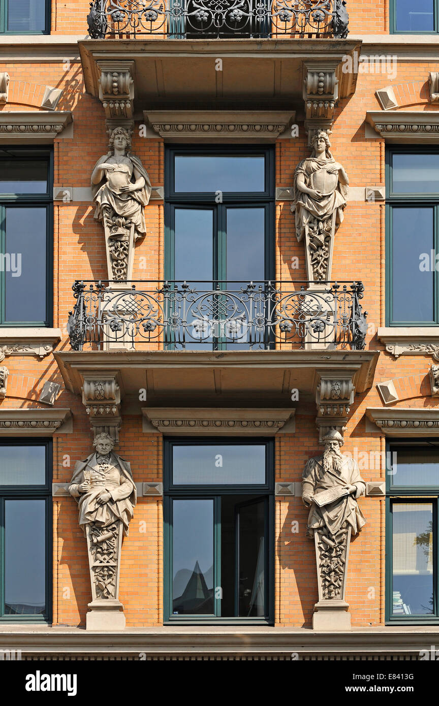 Balconies, Neo-Renaissance style, Zippelhaus, Hamburg, Germany Stock Photo