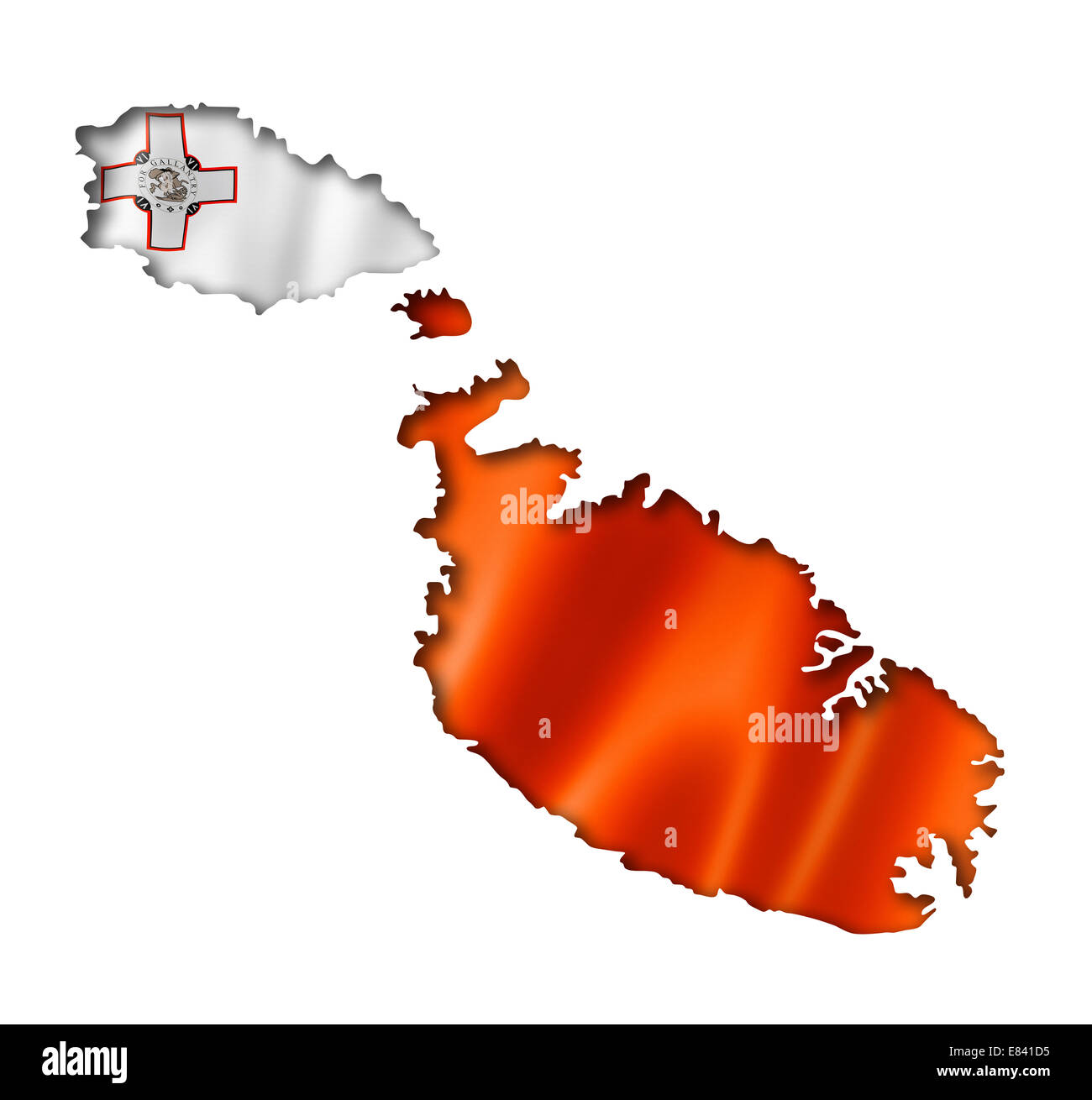 Malta flag map, three dimensional render, isolated on white Stock Photo