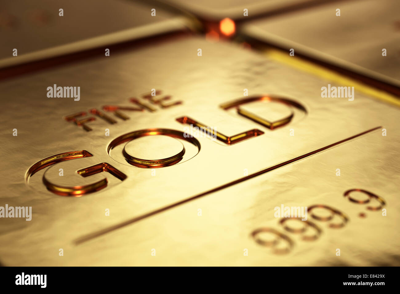 Gold Bars Close-up with shallow DOF (3D artwork) Stock Photo