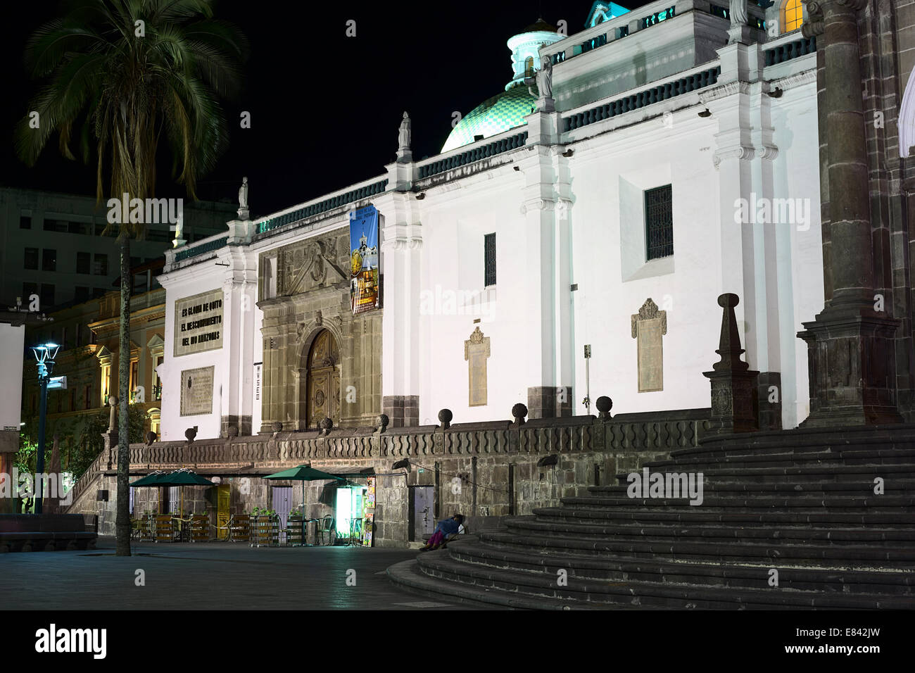 Museum entrance of the Metropolitan Cathedral on the southwestern side of the Plaza Grande in the city center in Quito, Ecuador Stock Photo