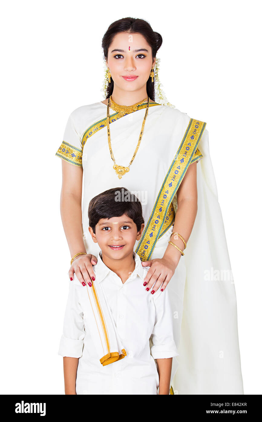 South Indian mother standing with child Stock Photo